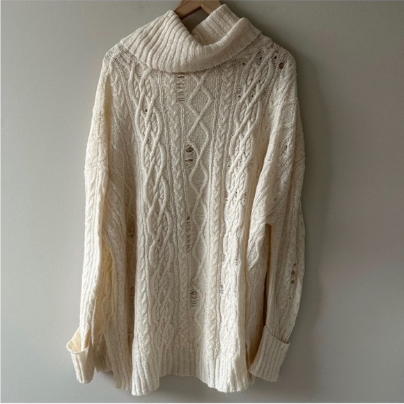 Free People Cream Cable Knit Cowl Sweater - Picture 4 of 4